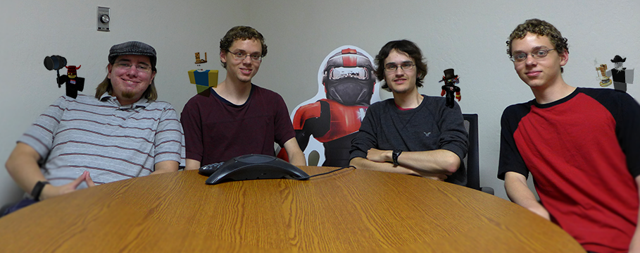 Roblox's 2013 intern class. From left to right: Cliff Chapman, Nathan Dean, Mark Langen, and me.