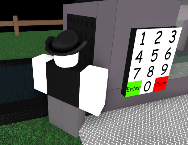 Screenshot of my avatar standing next to a keypad